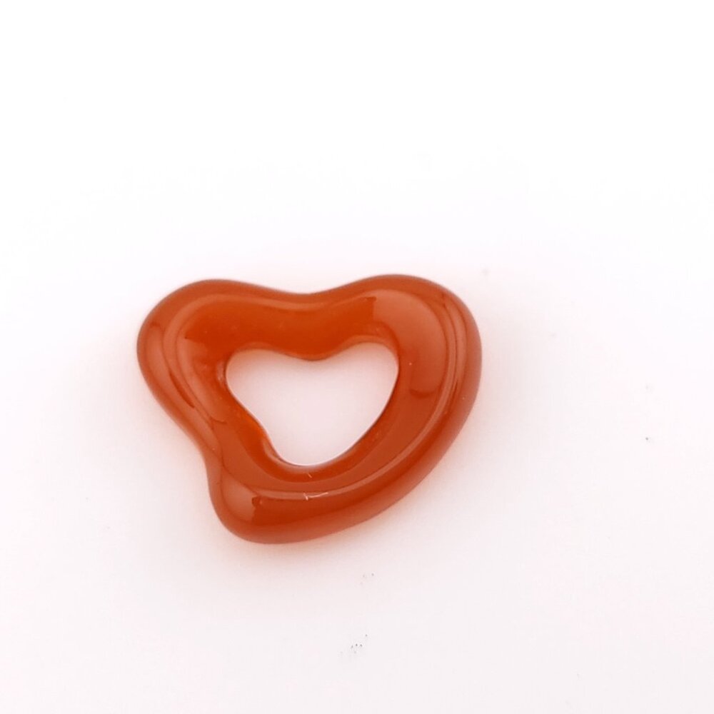 Tiffany & Co. Elsa Peretti Red Carnelian Carved Small Open Heart Pendant + Pouch - Picture 2 of 5